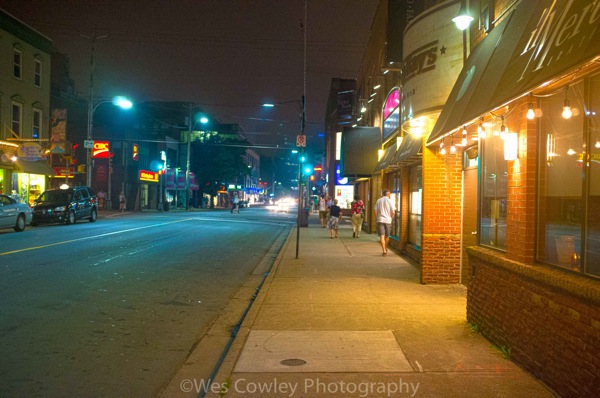 Spring garden street at night