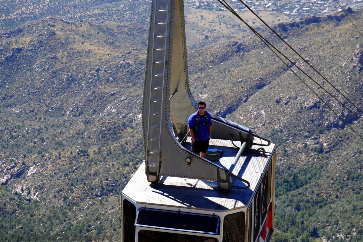 Dummy on top of cable car